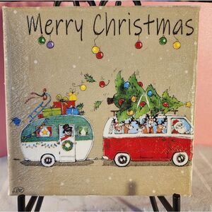 DECOUPAGE CANVAS PRINTS CHRISTMAS VAN AND TRAILER
